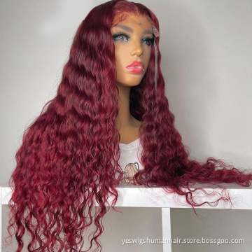 Cheap Yeswigs 99J Red Colored Lace Frontal Wig Raw Brazilian Virgin Human Hair Hd Full Lace Front Wig Human Hair For Black Women